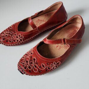 PIKOLINOS | Jerez Ballerina Flats Mary Jane Red Leather Laser Cut Sz 38